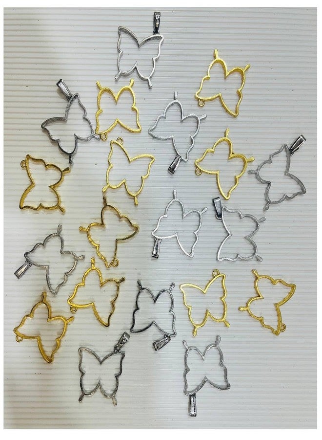 IRIKA Pack of 20 Butterfly Pendant Bezels - 10 Gold + 10 Silver | Big Size with Connector | Anti-Tarnish | for Resin Jewelry Making, DIY Art & Crafts - Image 1